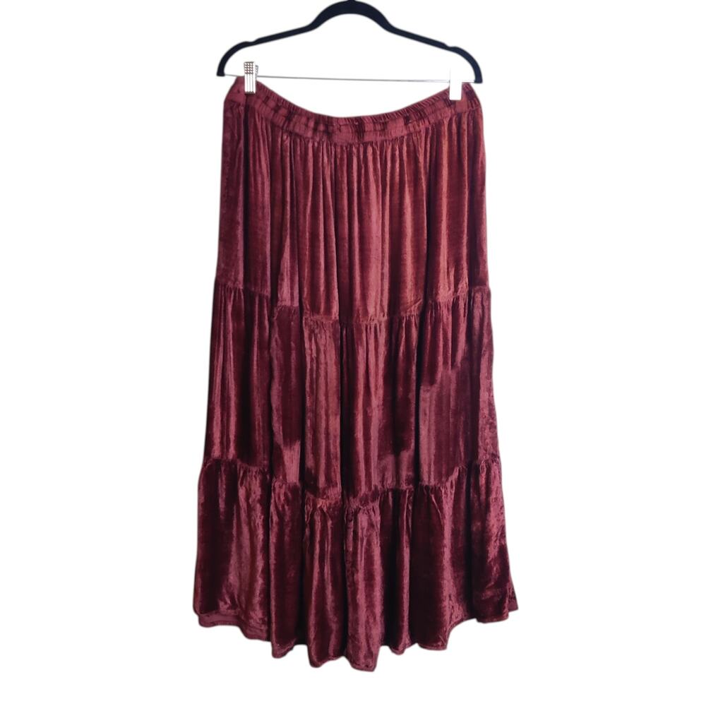 Vtg Pegasus Burgundy Purple Velvet Tiered Peasant Maxi Skirt One Size Whimsigoth
